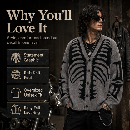 Skeleton Ribcage Oversized Knit Button Cardigan
