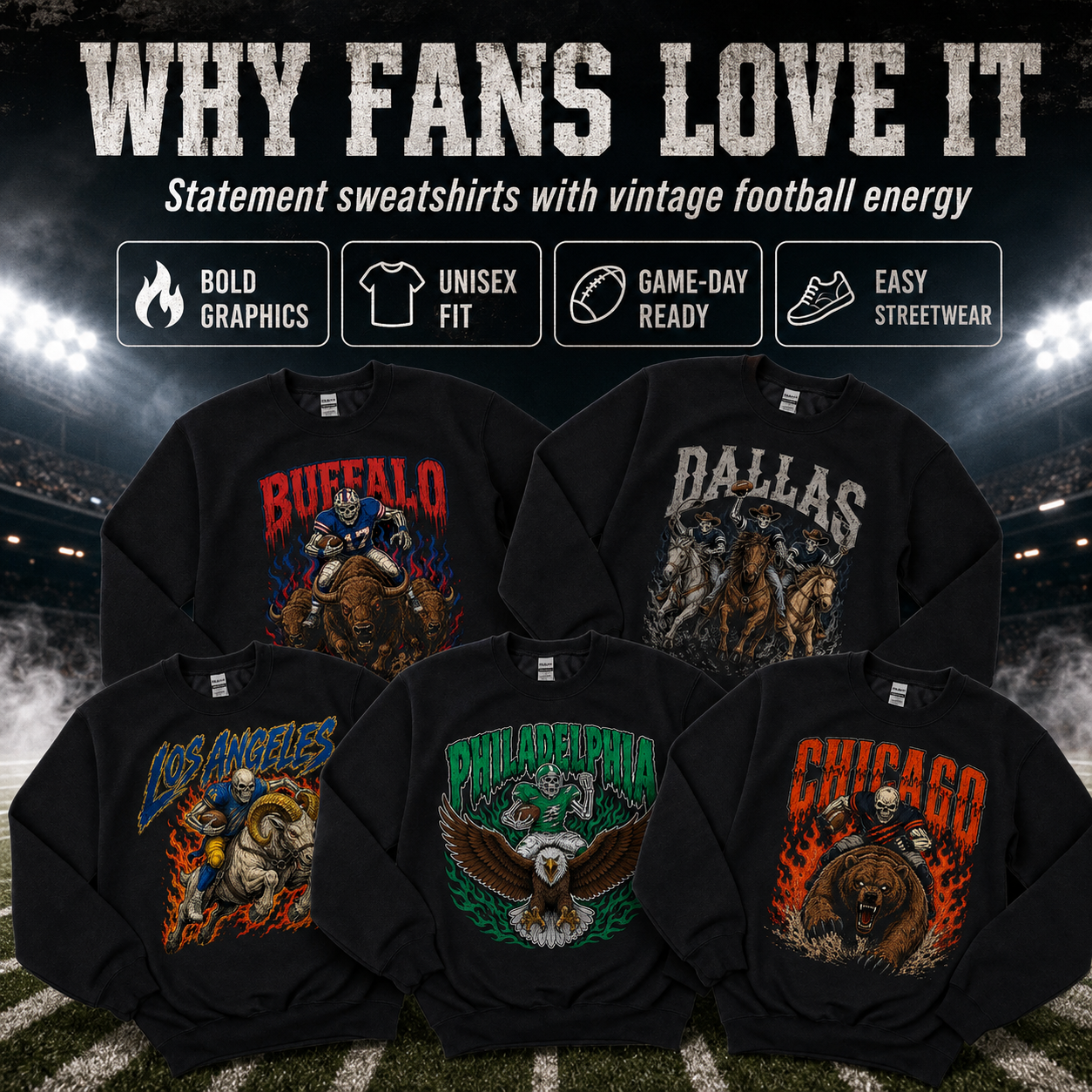 Vintage Football Graphic Crewneck Sweatshirt