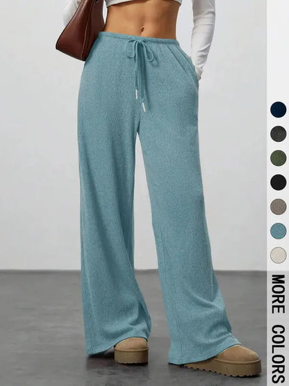Women's High Waist Wide Leg Ribbed Pants