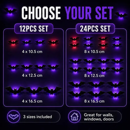 3D Light-Up LED Flying Bats Wall Decor