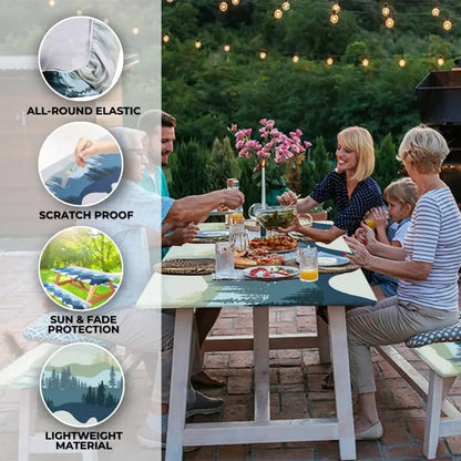 🏕️ Stretch Tablecloth Set with Bench Covers & Bag – Waterproof Polyester, Fitted Elastic, Machine Washable for Outdoor Patio – Available in 30"x48", 30"x72", 30"x96" 🧺✨