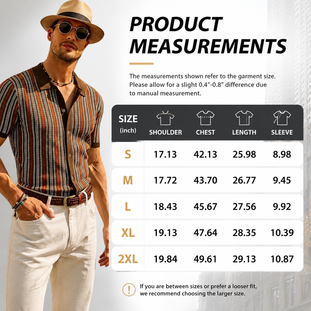 Men’s Vintage Striped Knit Polo Shirt – Retro Button-Front Short Sleeve Top