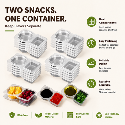 2-Compartment Reusable Snack Containers with Lids – Stackable Meal Prep Set