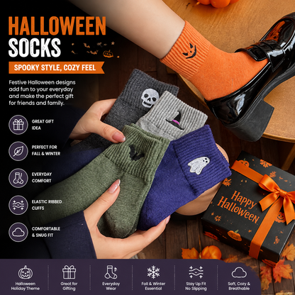 Spooky & Cute Halloween Socks for Women – 5-Pair Cozy Crew Sock Set