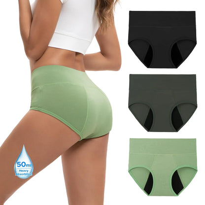 Women's High Waisted Bamboo Viscose Heavy Flow Period Panties 3-Pack