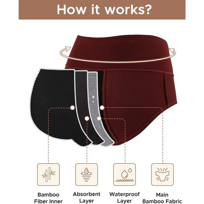 Women's High Waisted Bamboo Viscose Heavy Flow Period Panties 3-Pack