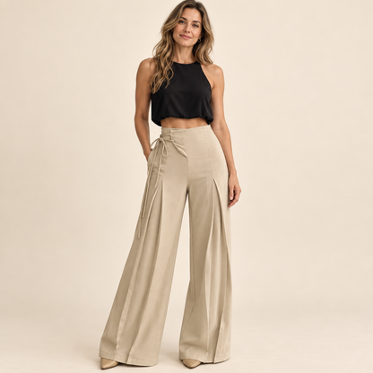 Women's High-Waist Asymmetric Lace-Up Wide-Leg Pants – Flattering Sculpted Fit👖✨
