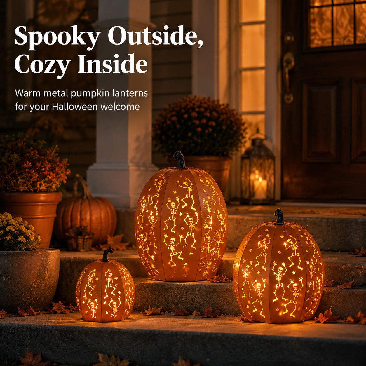 ✨ Stackable LED Pumpkin Lanterns with Skull & Skeleton Shadows