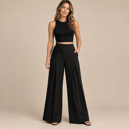 Women's High-Waist Asymmetric Lace-Up Wide-Leg Pants – Flattering Sculpted Fit👖✨