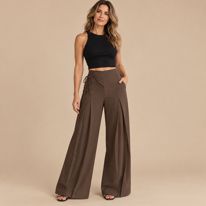 Women's High-Waist Asymmetric Lace-Up Wide-Leg Pants – Flattering Sculpted Fit👖✨