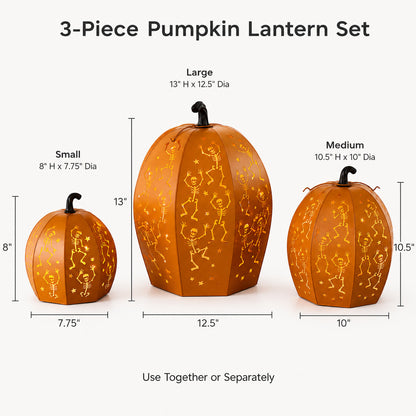 ✨ Stackable LED Pumpkin Lanterns with Skull & Skeleton Shadows