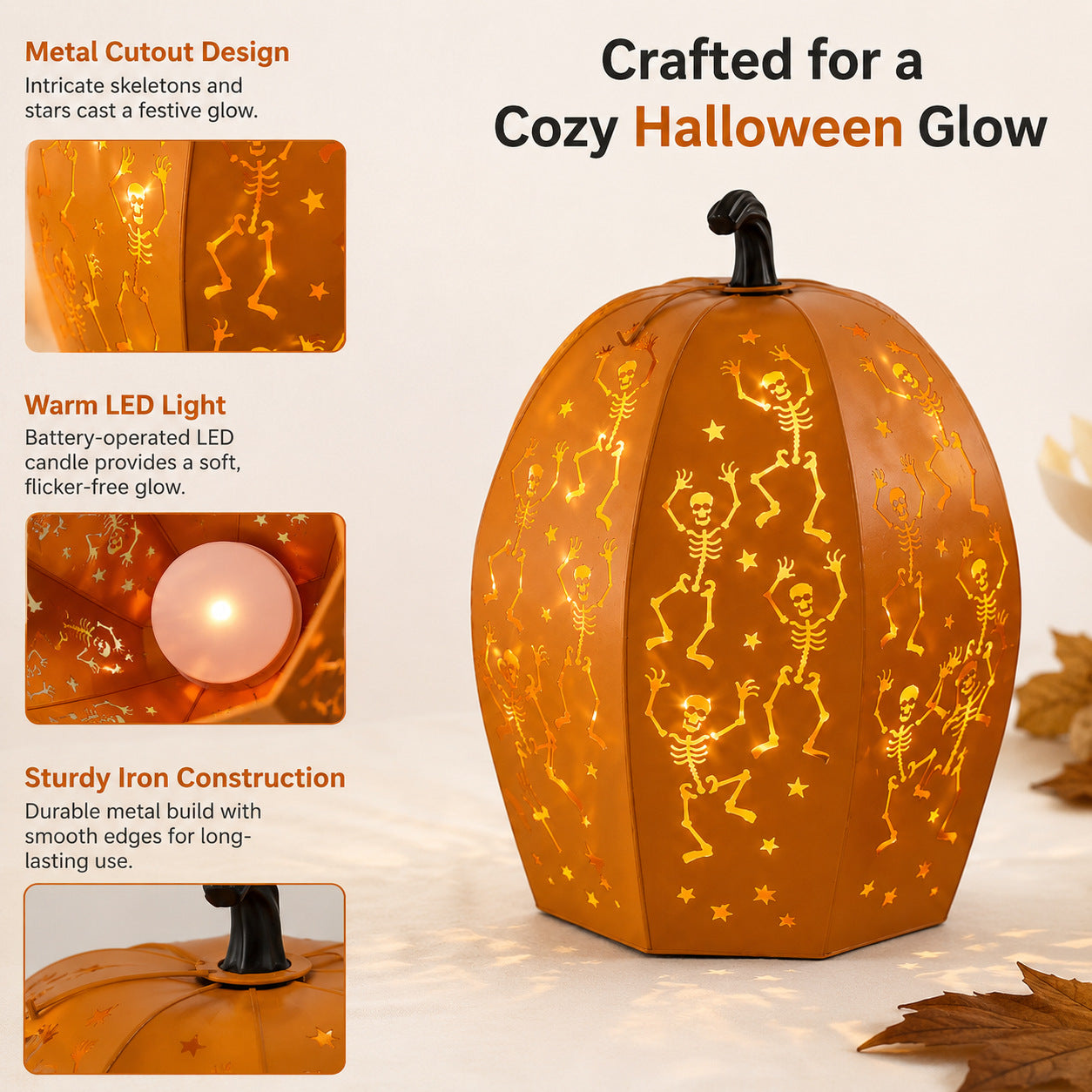 ✨ Stackable LED Pumpkin Lanterns with Skull & Skeleton Shadows