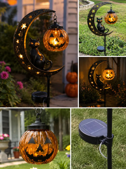 Solar Halloween Cat Garden Stake Lights – Outdoor Pumpkin Moon Yard Decor