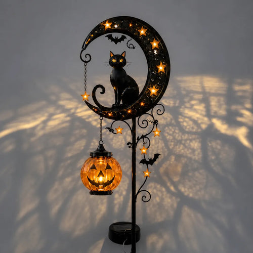 Solar Halloween Cat Garden Stake Lights – Outdoor Pumpkin Moon Yard Decor