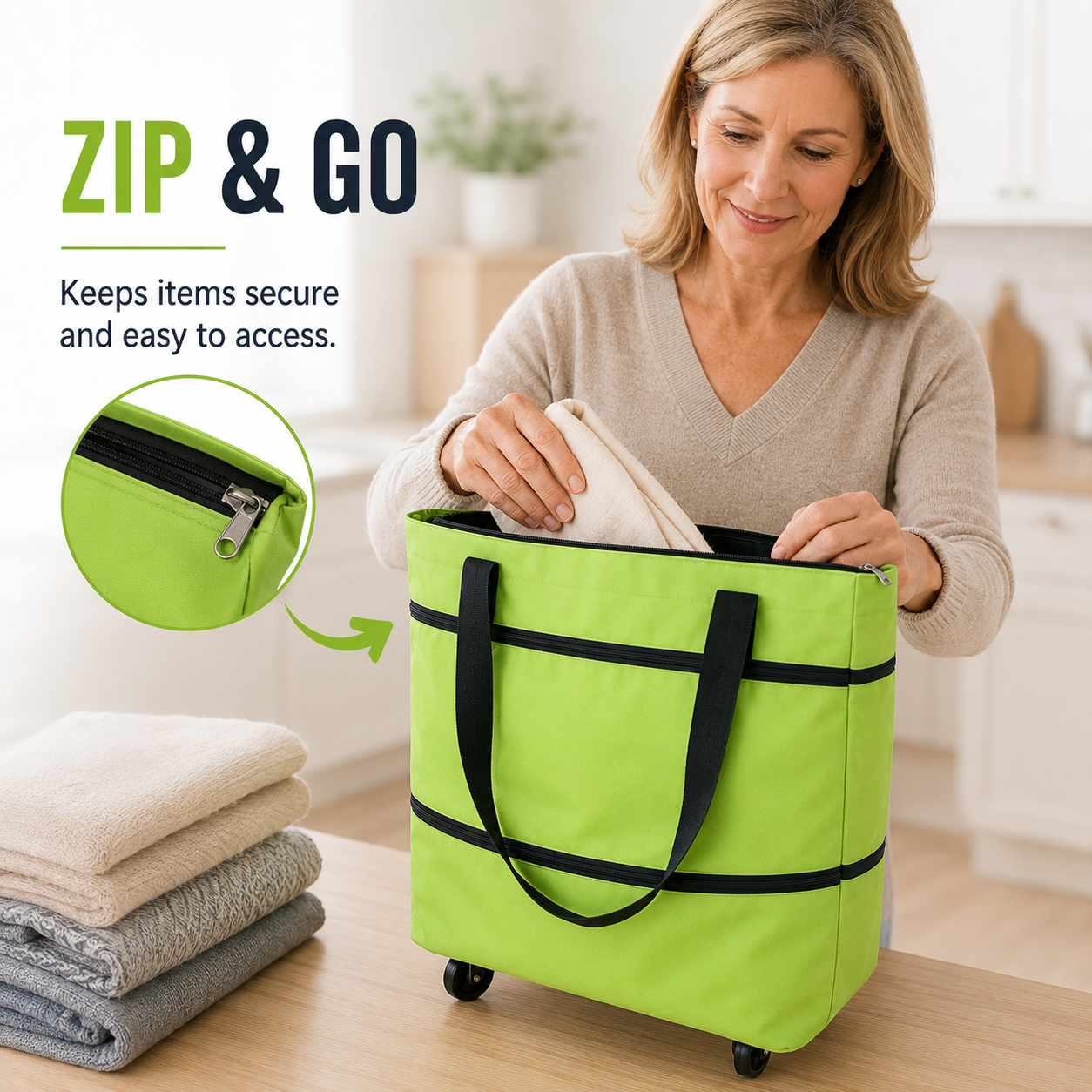 2-in-1 Foldable Wheeled Shopping Cart – Large Capacity, Reusable