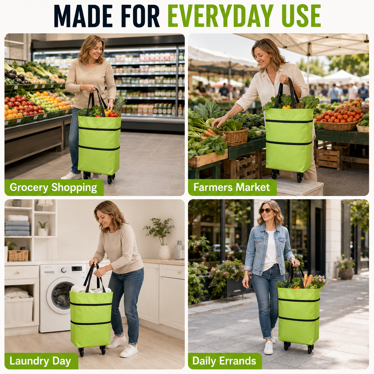 2-in-1 Foldable Wheeled Shopping Cart – Large Capacity, Reusable