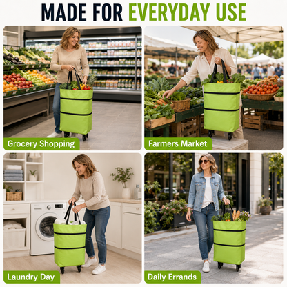 2-in-1 Foldable Wheeled Shopping Cart – Large Capacity, Reusable