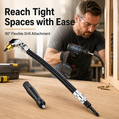 90° Right Angle Drill Attachment with Flexible Extension Shaft