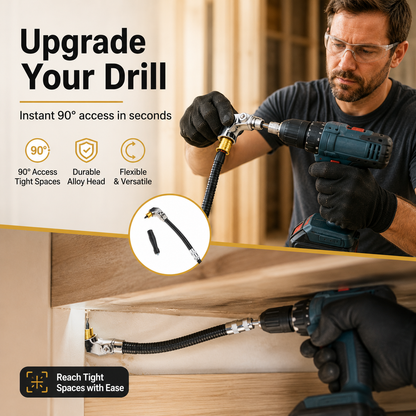 90° Right Angle Drill Attachment with Flexible Extension Shaft