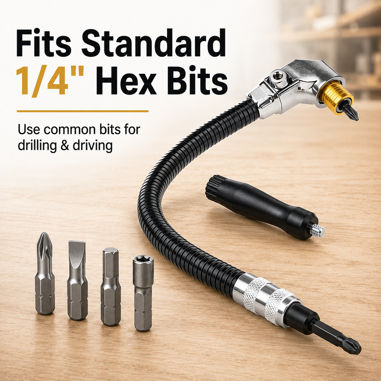 90° Right Angle Drill Attachment with Flexible Extension Shaft