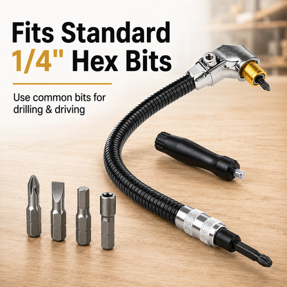 90° Right Angle Drill Attachment with Flexible Extension Shaft