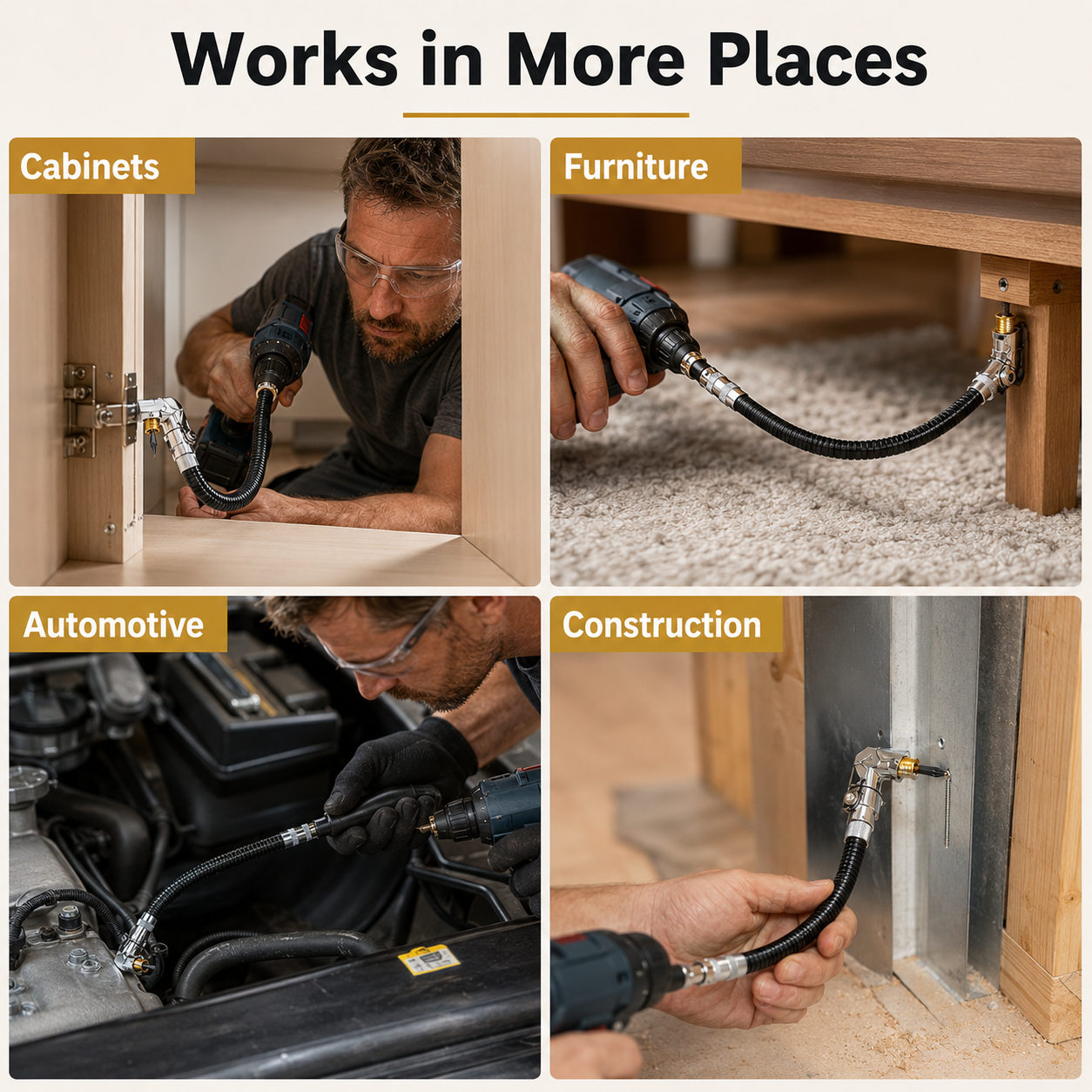90° Right Angle Drill Attachment with Flexible Extension Shaft