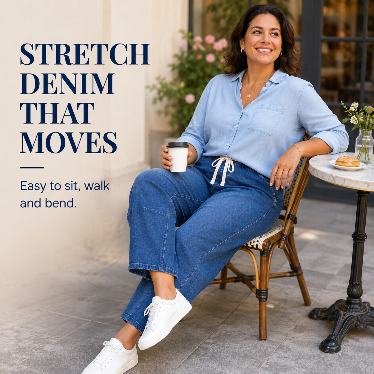 Women's high-waisted stretch wide-leg jeans