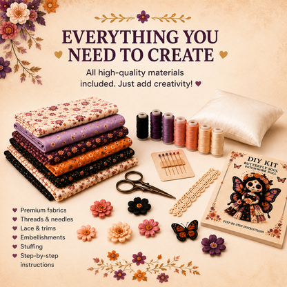 DIY Day of the Dead Butterfly Skull Doll Sewing Kit – Complete Craft Set