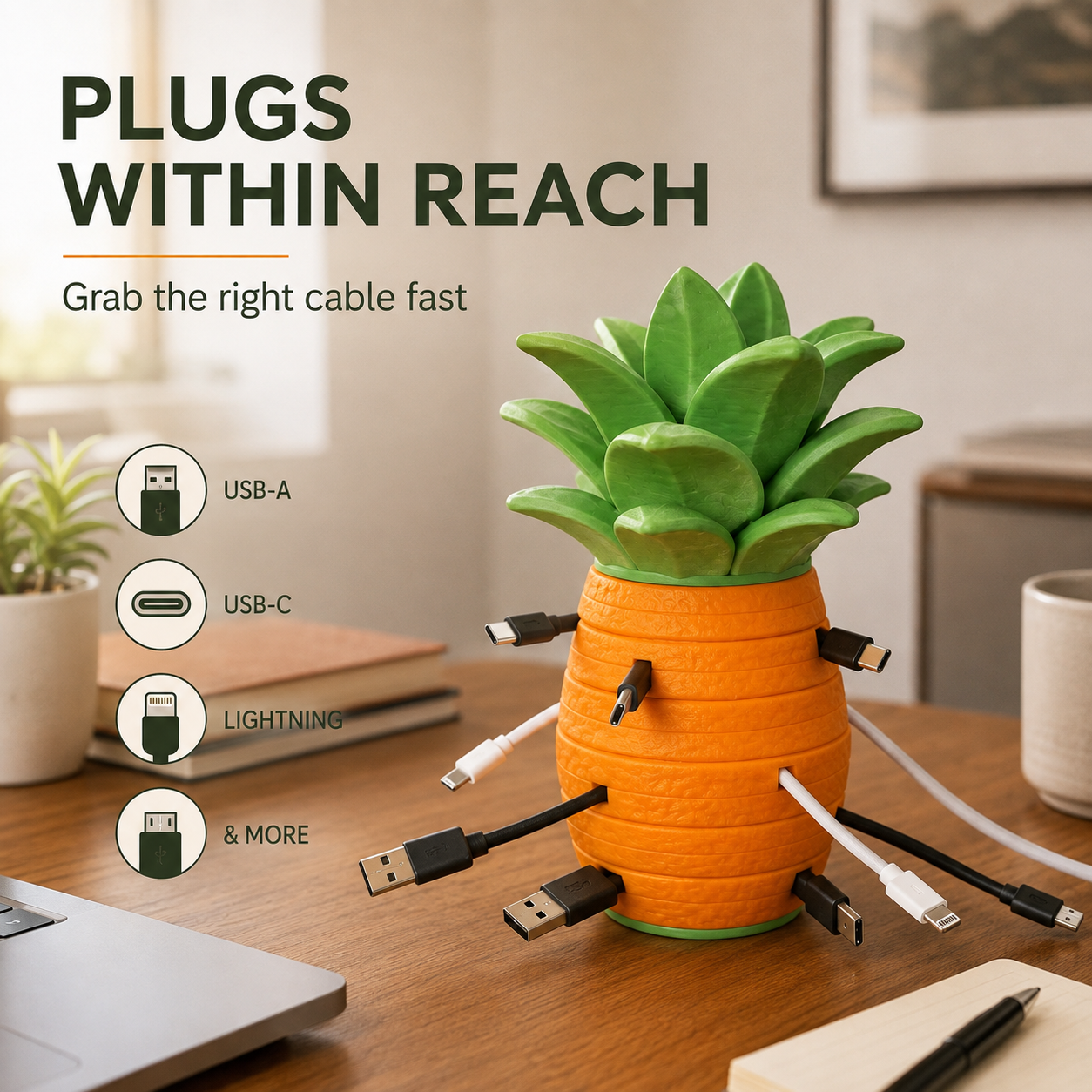 Pine tree-shaped charging cable organizer – creating a tidy desktop
