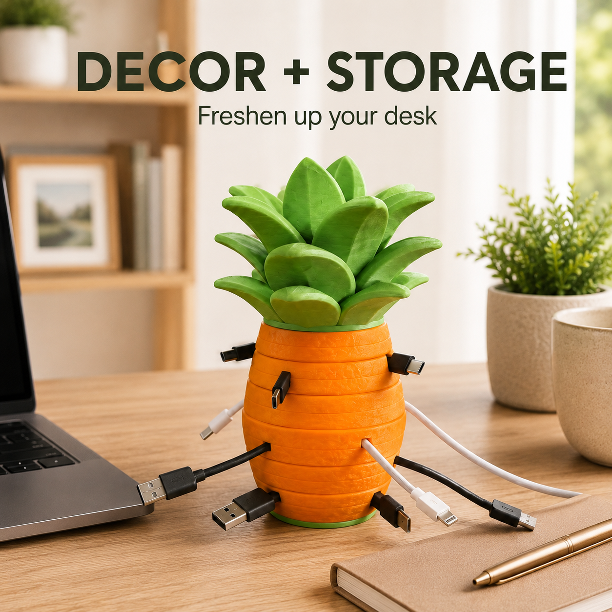 Pine tree-shaped charging cable organizer – creating a tidy desktop