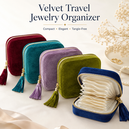Portable travel jewelry organizer - 5 compartments, soft velvet lining