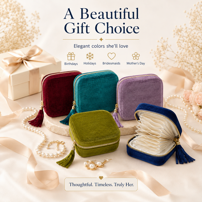 Portable travel jewelry organizer - 5 compartments, soft velvet lining