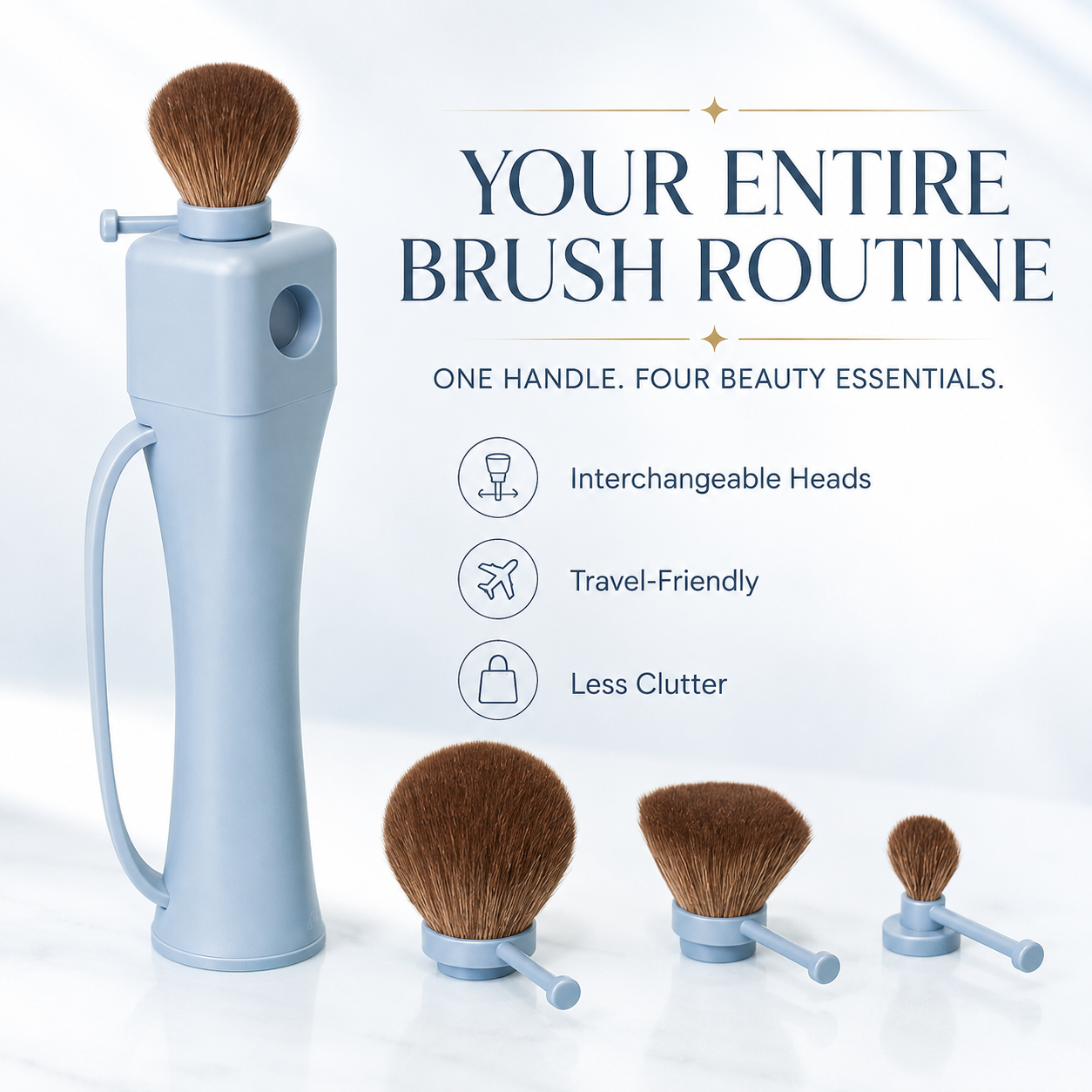 4-in-1 Portable Makeup Brush Set with Interchangeable Heads