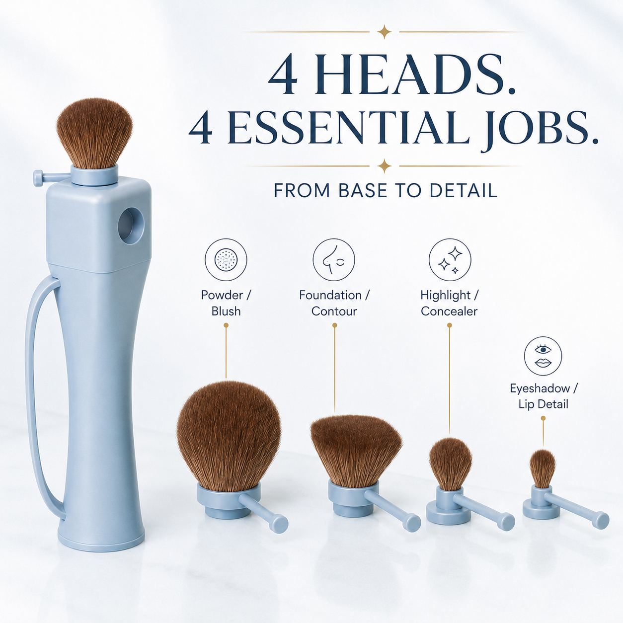 4-in-1 Portable Makeup Brush Set with Interchangeable Heads