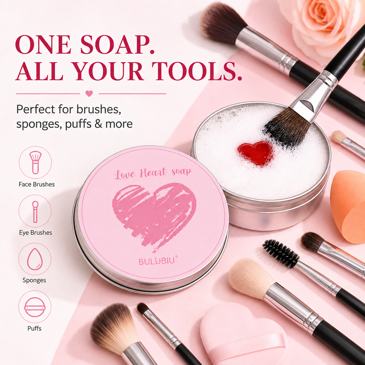 Heart-shaped makeup brush cleaning soap