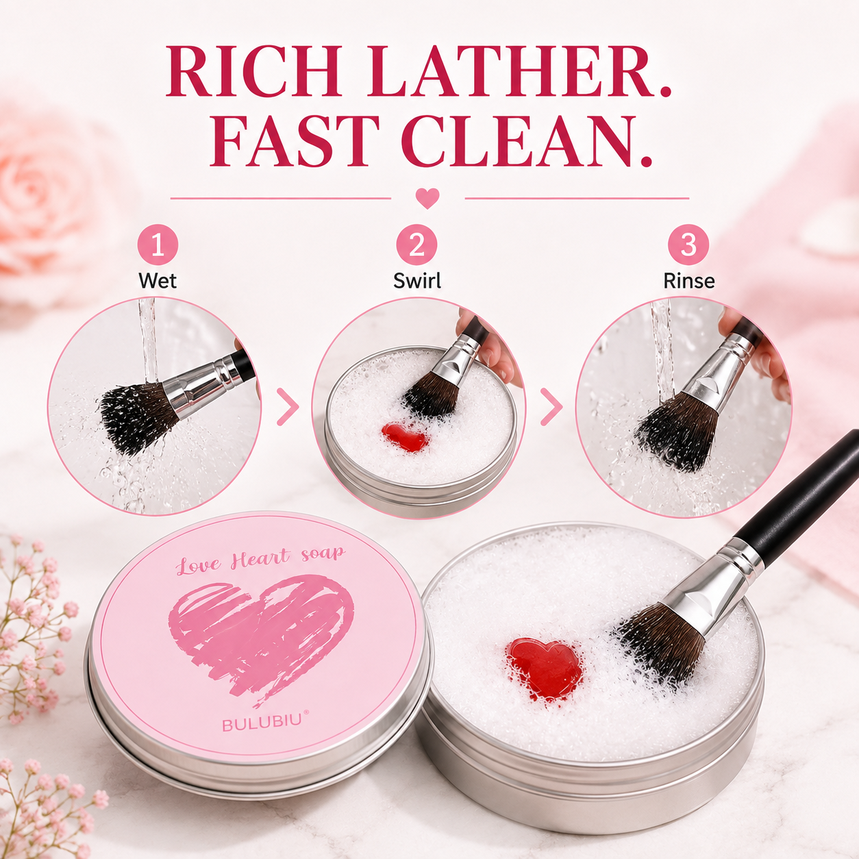 Heart-shaped makeup brush cleaning soap