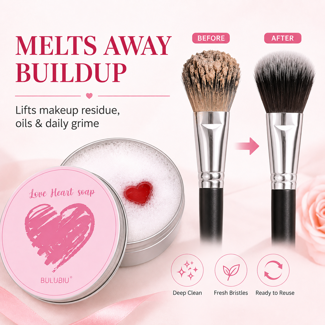 Heart-shaped makeup brush cleaning soap