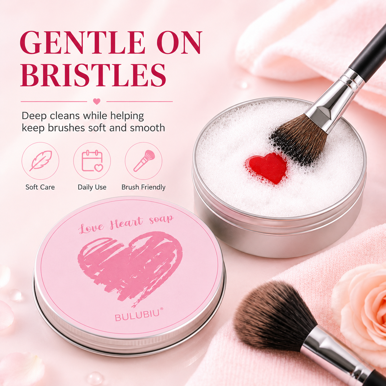 Heart-shaped makeup brush cleaning soap