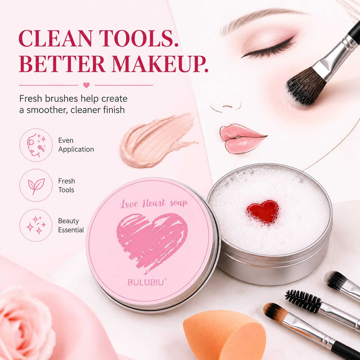 Heart-shaped makeup brush cleaning soap