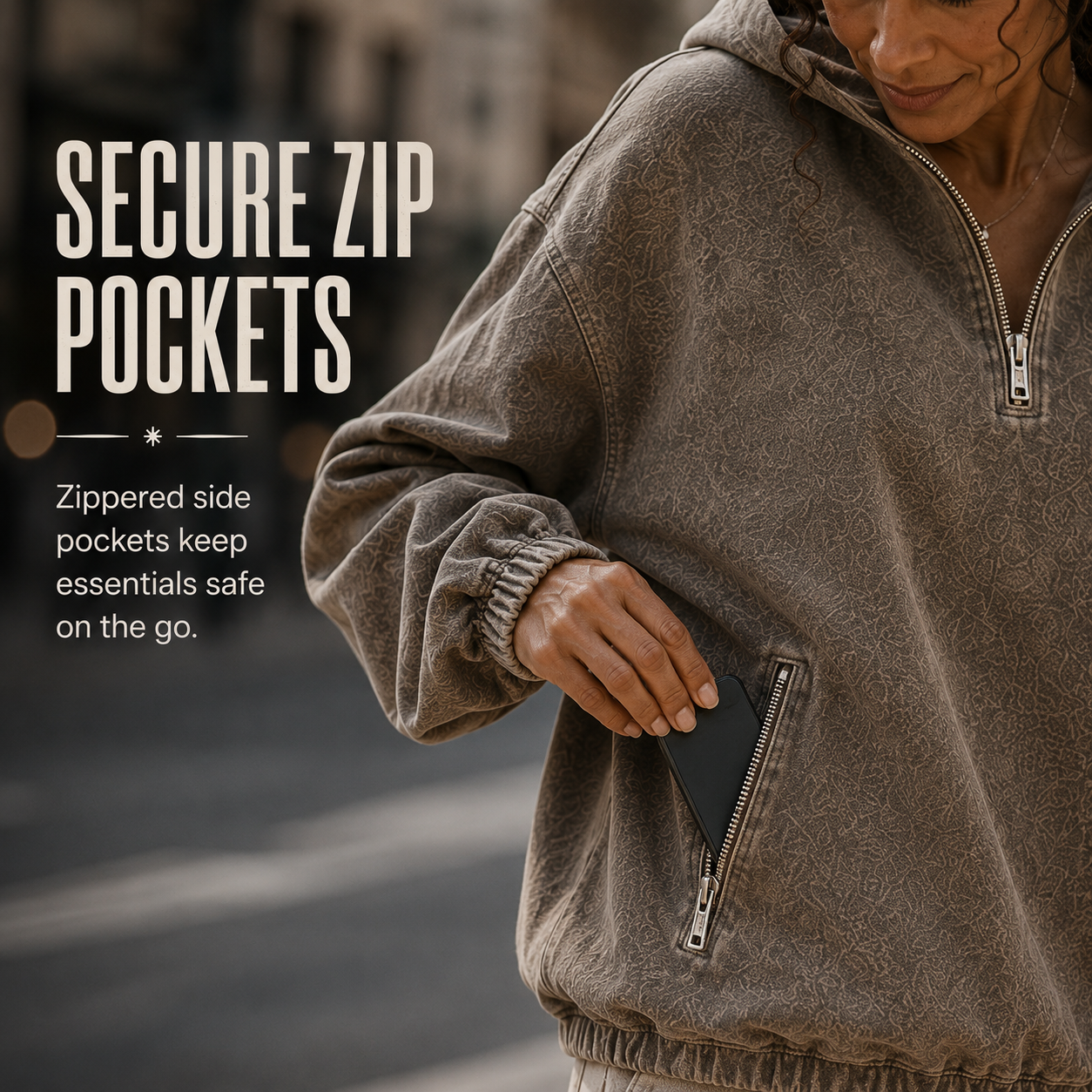 100% Cotton Washed Hooded Sweatshirt - Retro Half-Zip V-Neck Design