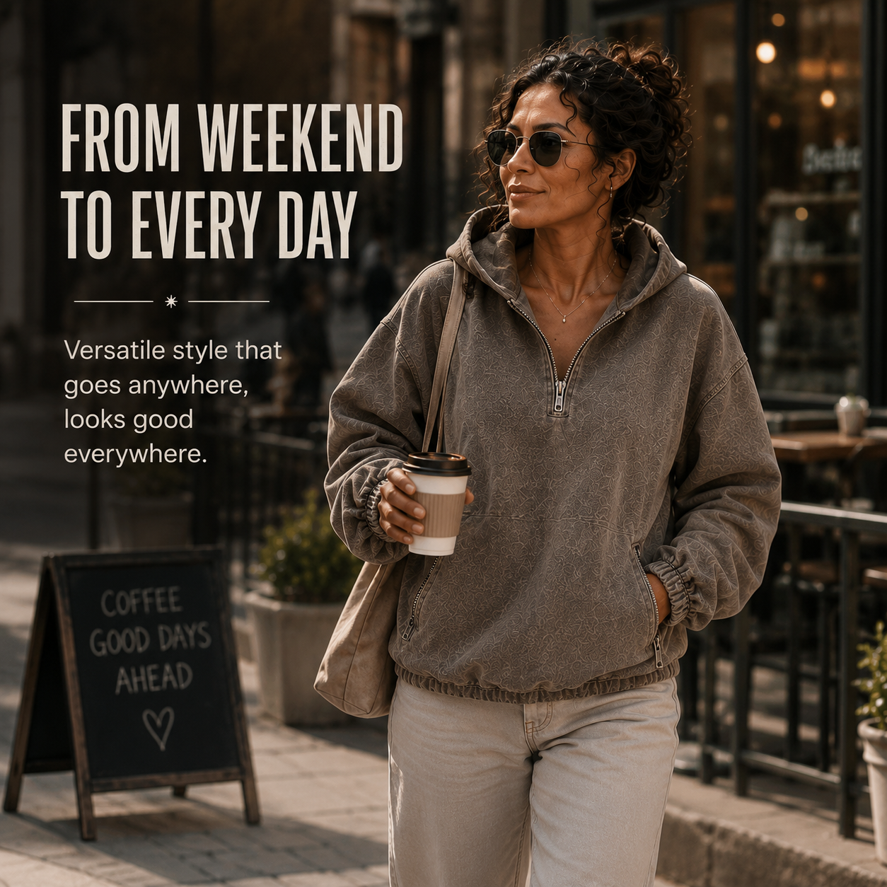 100% Cotton Washed Hooded Sweatshirt - Retro Half-Zip V-Neck Design