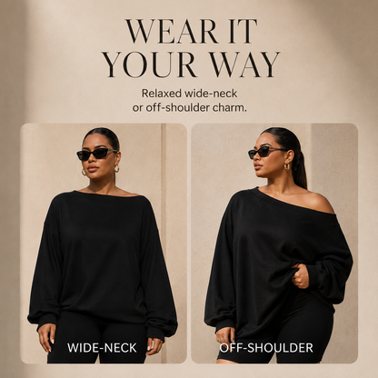 Women's Off-Shoulder Loose-Fitting Sweatshirt – Soft and Comfortable, Slim Fit