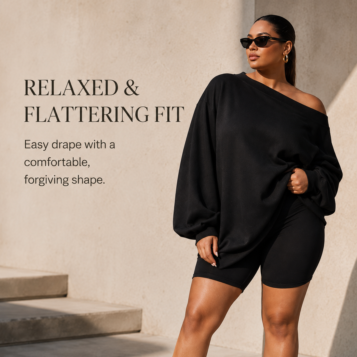Women's Off-Shoulder Loose-Fitting Sweatshirt – Soft and Comfortable, Slim Fit