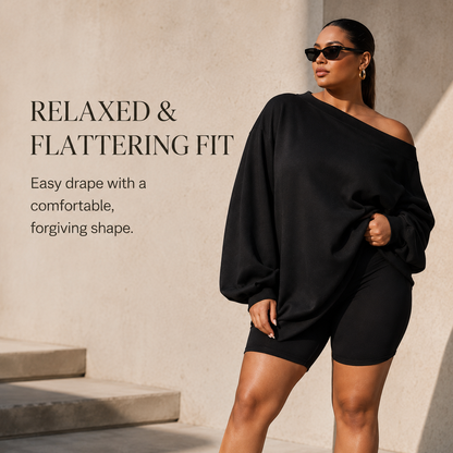 Women's Off-Shoulder Loose-Fitting Sweatshirt – Soft and Comfortable, Slim Fit