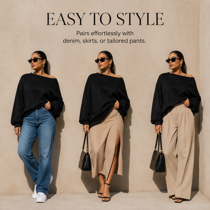 Women's Off-Shoulder Loose-Fitting Sweatshirt – Soft and Comfortable, Slim Fit