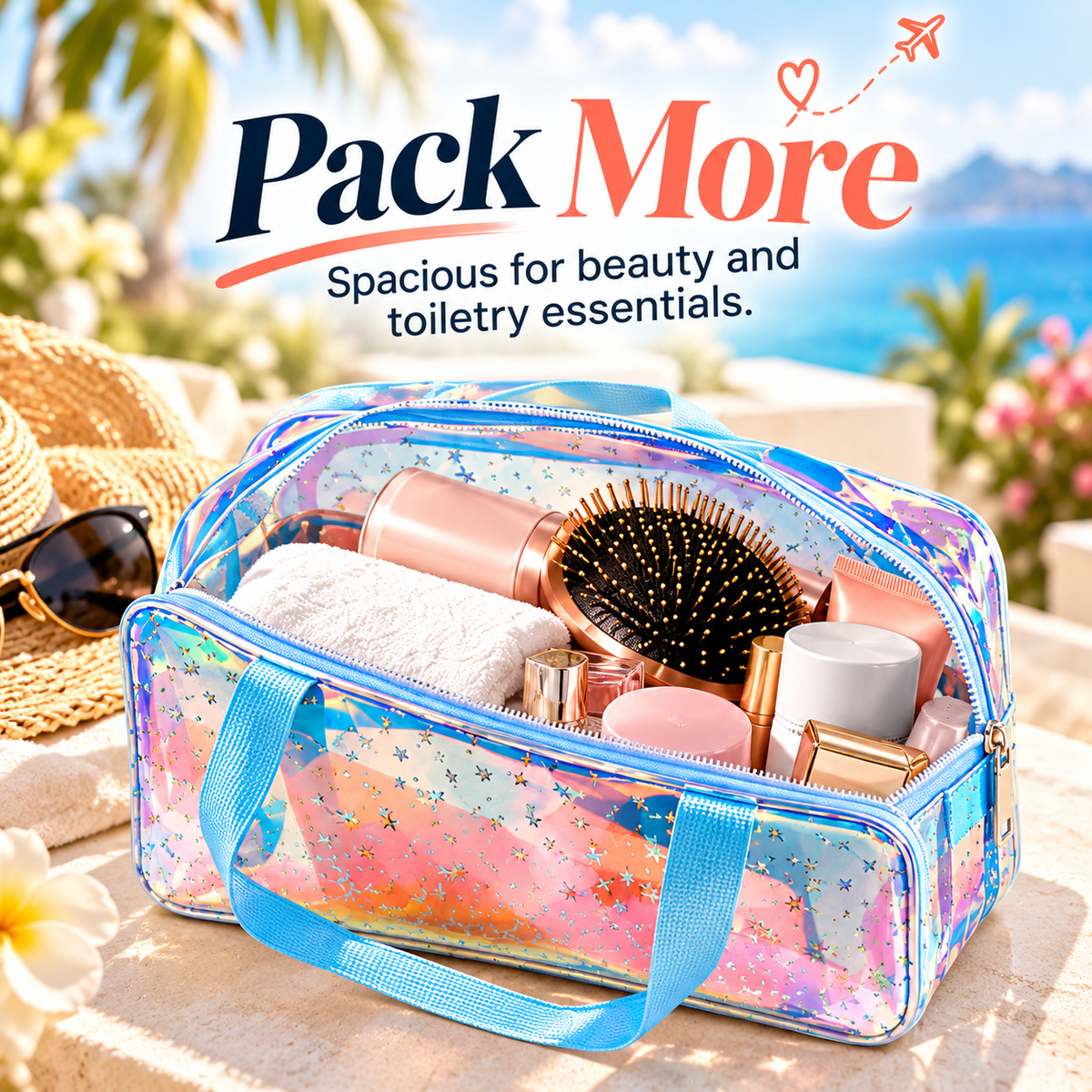 👜Holographic Star Toiletry Bag – Large Capacity Cosmetic Organizer👜