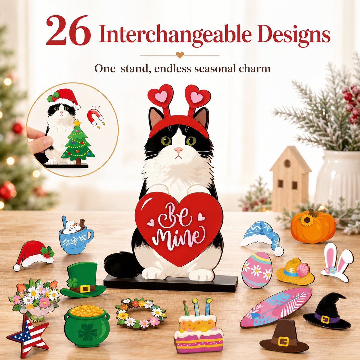 Cute animal wooden signs with multiple magnetic holiday accessories