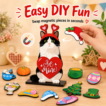 Cute animal wooden signs with multiple magnetic holiday accessories