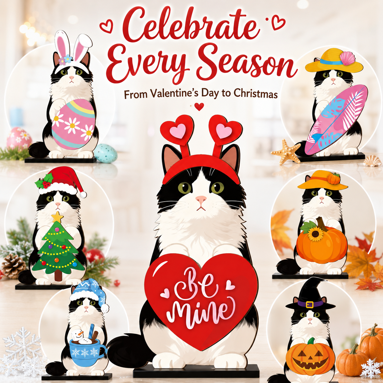Cute animal wooden signs with multiple magnetic holiday accessories