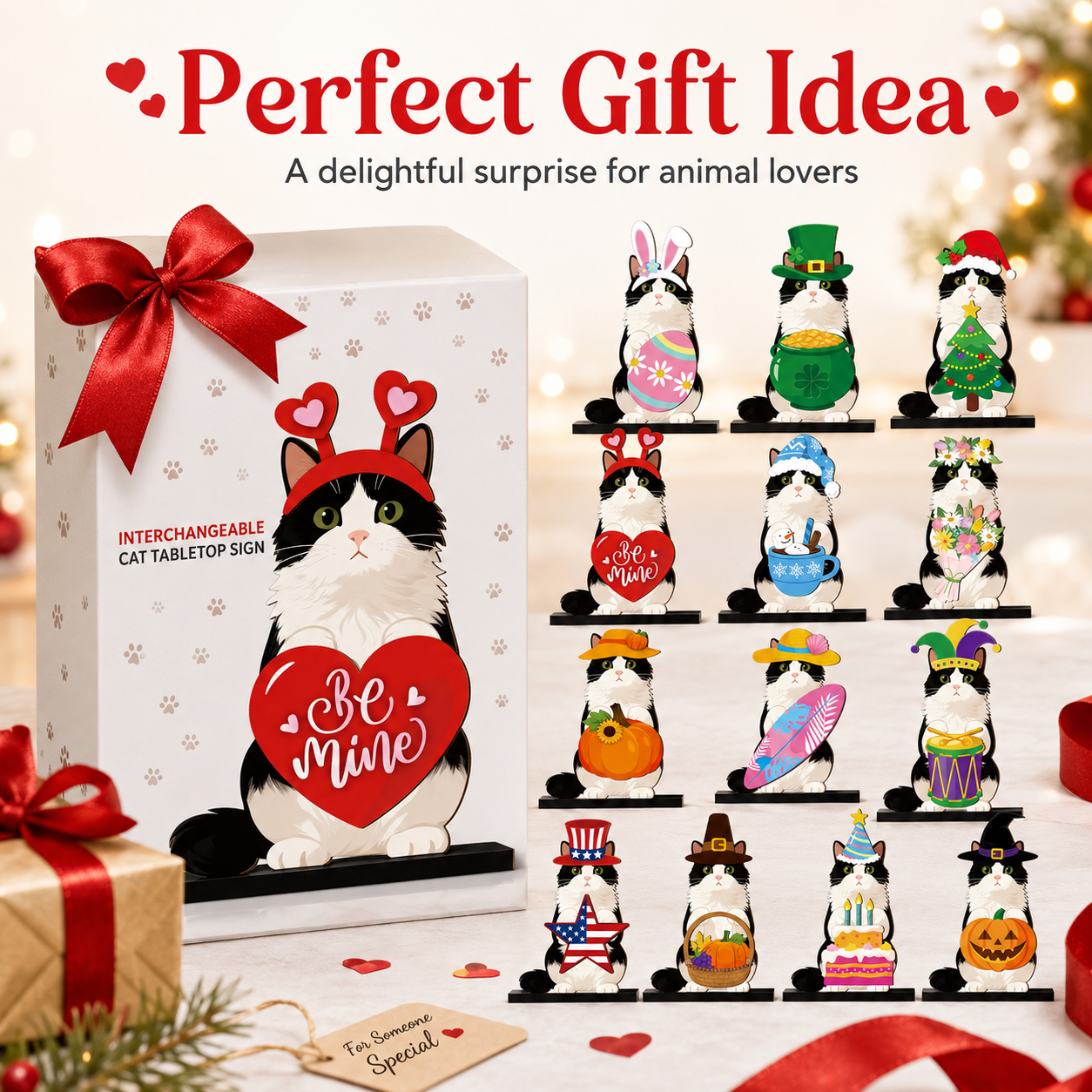 Cute animal wooden signs with multiple magnetic holiday accessories